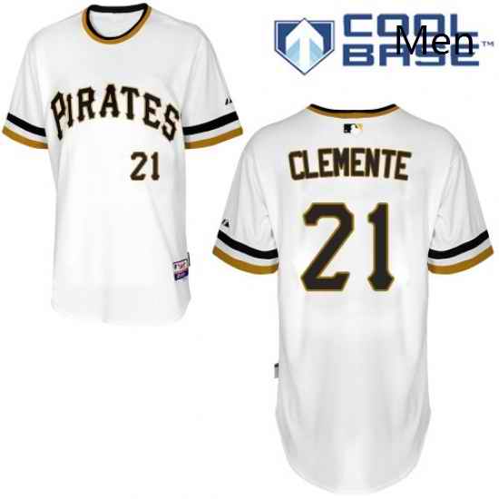 Mens Majestic Pittsburgh Pirates 21 Roberto Clemente Replica White Alternate 2 Cool Base MLB Jersey